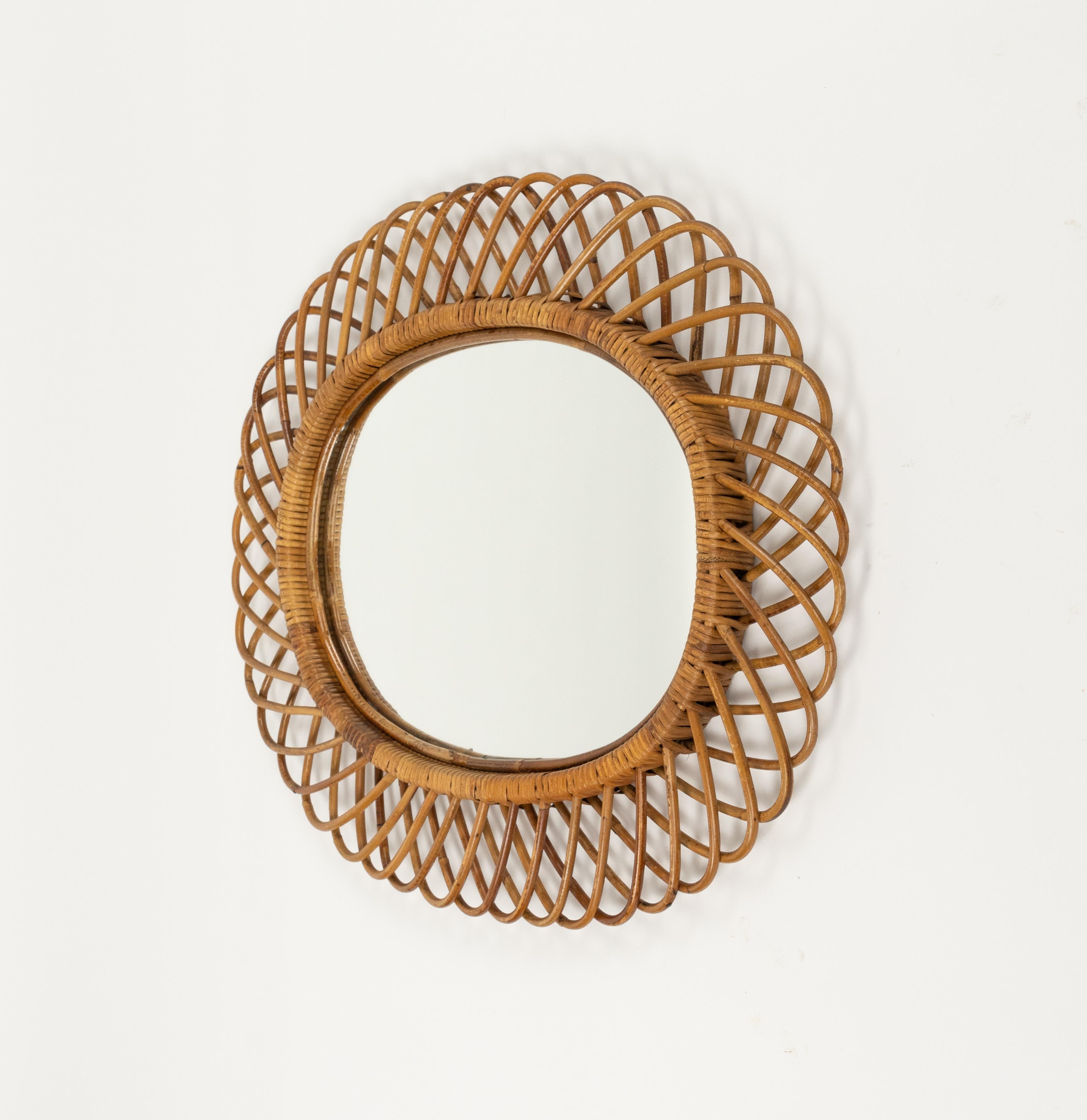 Midcentury Rattan and Bamboo Oval Wall Mirror by Franco Albini, Italy 1960s For Sale 2