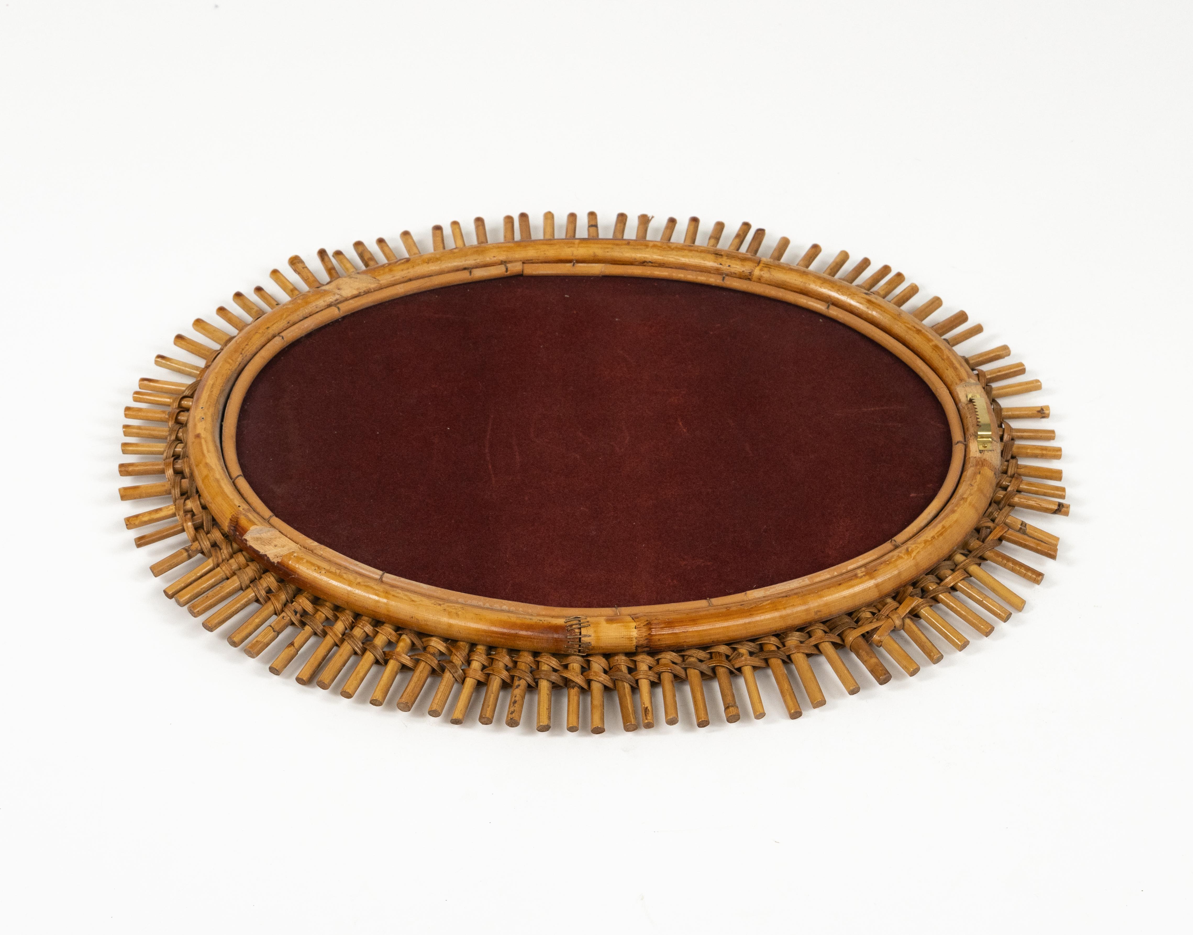 Specchio da parete ovale in rattan e bambù del Medioevo Stile Franco Albini, Italia 1960 in vendita 3