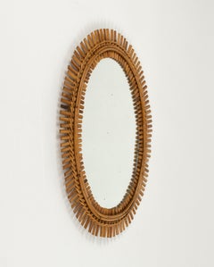 Specchio da parete ovale in rattan e bambù del Medioevo Stile Franco Albini, Italia 1960
