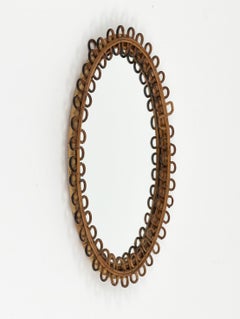 Ovaler Wandspiegel aus Rattan und Bambus aus der Mitte des Jahrhunderts im Franco Albini-Stil, Italien 1960er Jahre