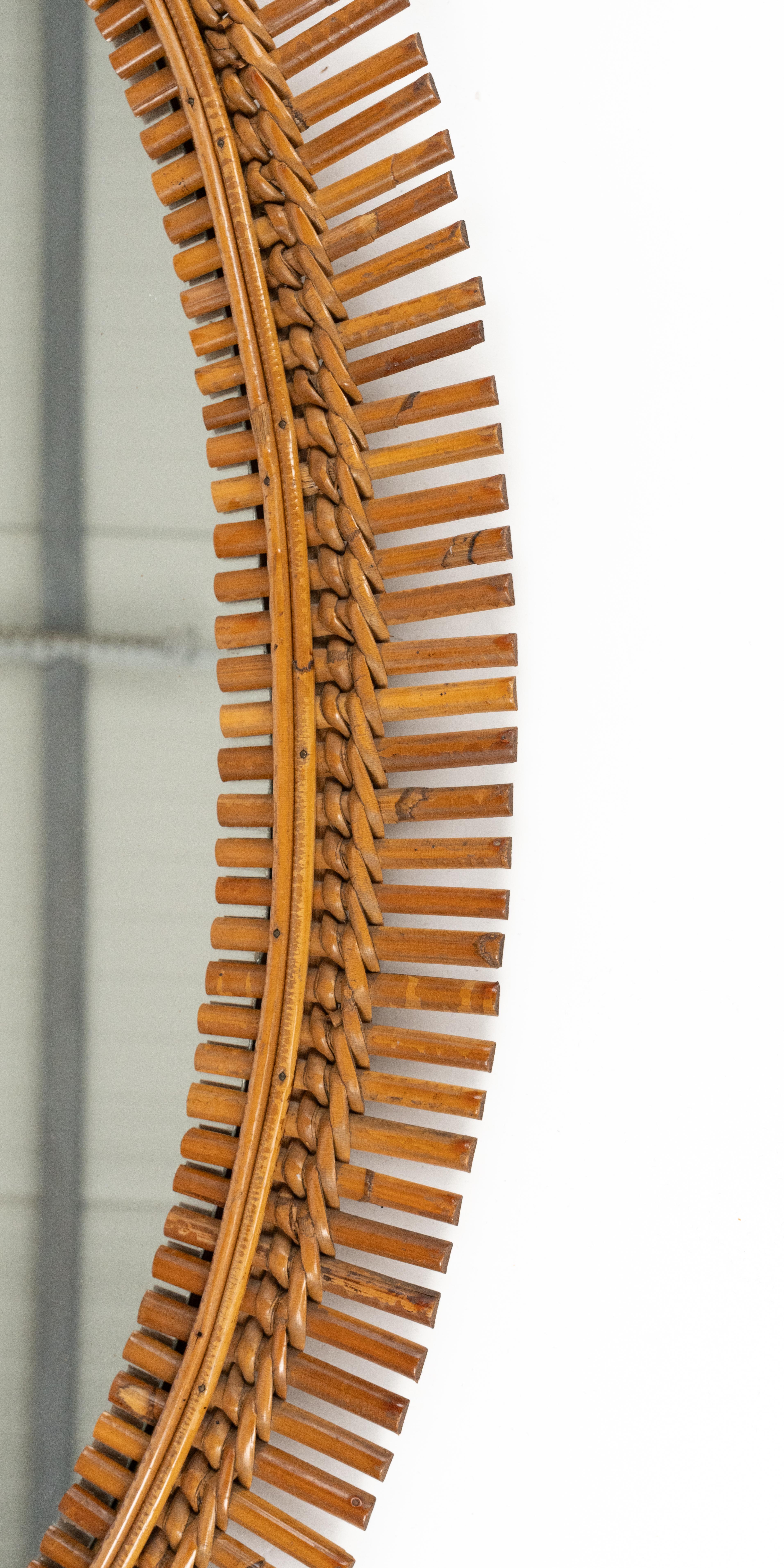 Mid-20th Century Midcentury Rattan and Bamboo Oval Wall Mirror Franco Albini Style, Italy 1960s For Sale