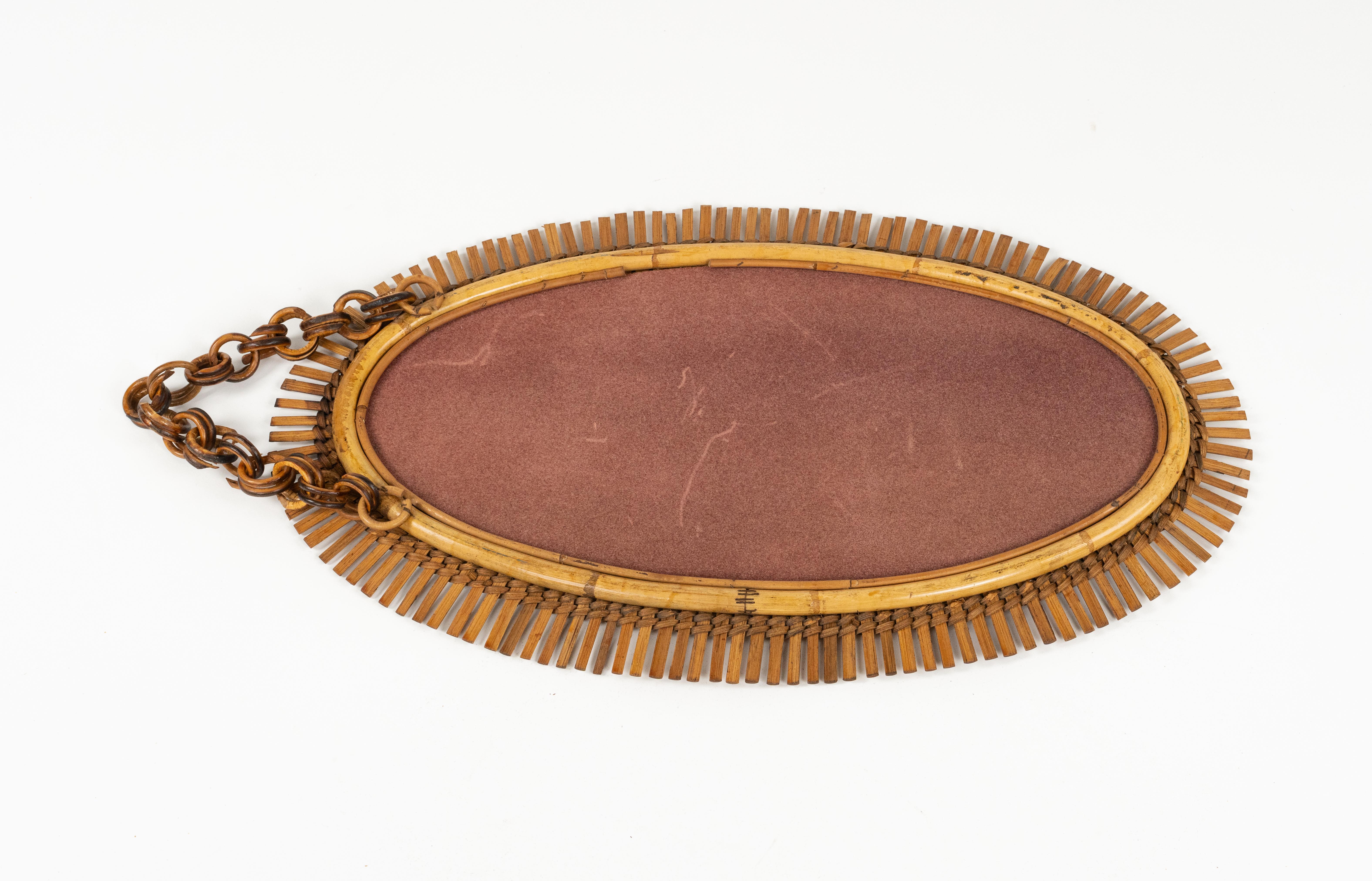 Midcentury Rattan and Bamboo Oval Wall Mirror Franco Albini Style, Italy 1960s For Sale 1