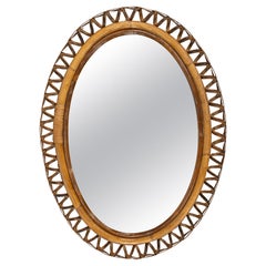 Midcentury Rattan and Bamboo Oval Wall Mirror Franco Albini Style, Italy 1960s