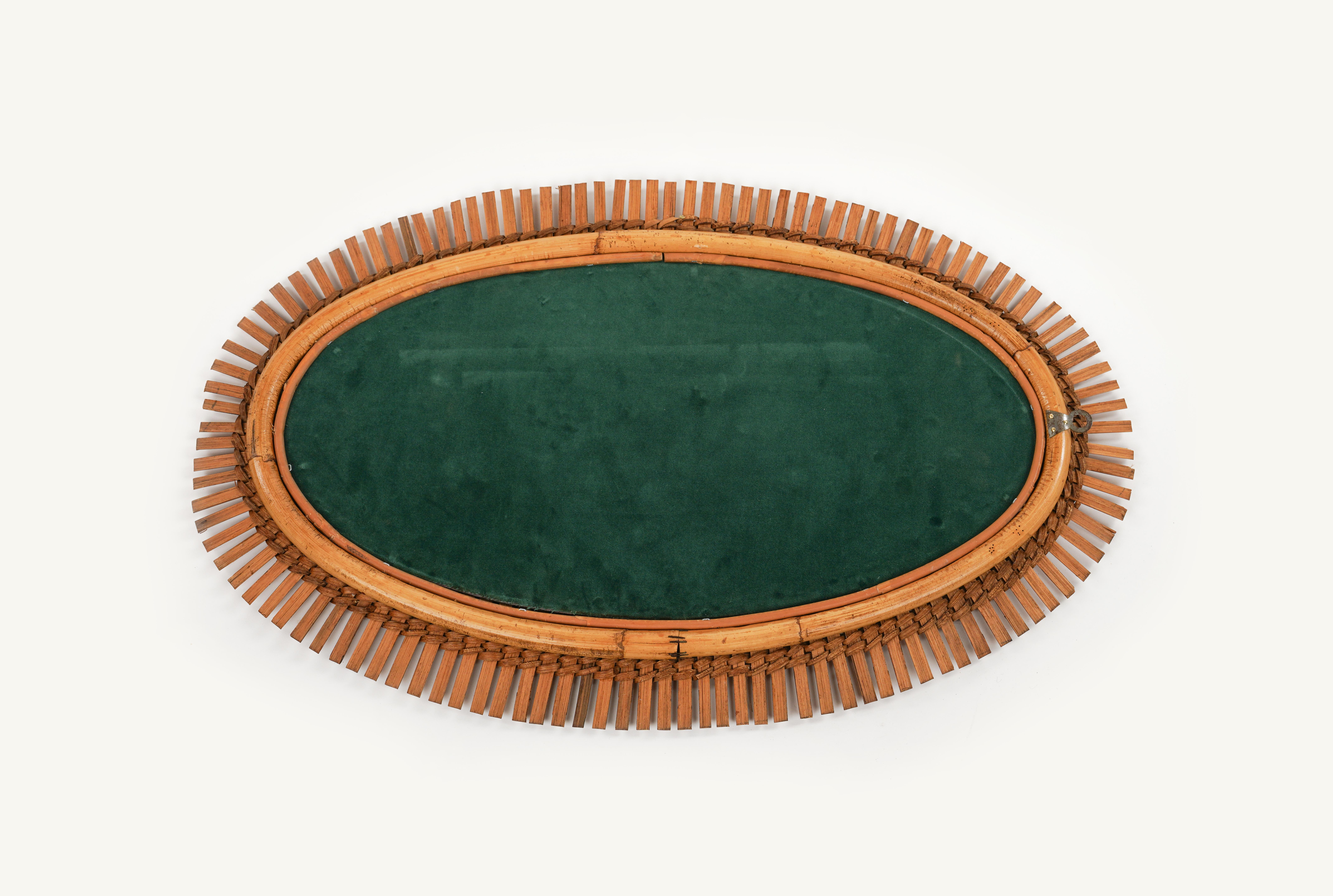 Midcentury Rattan and Bamboo Oval Wall Mirror, Italy 1960s For Sale 5