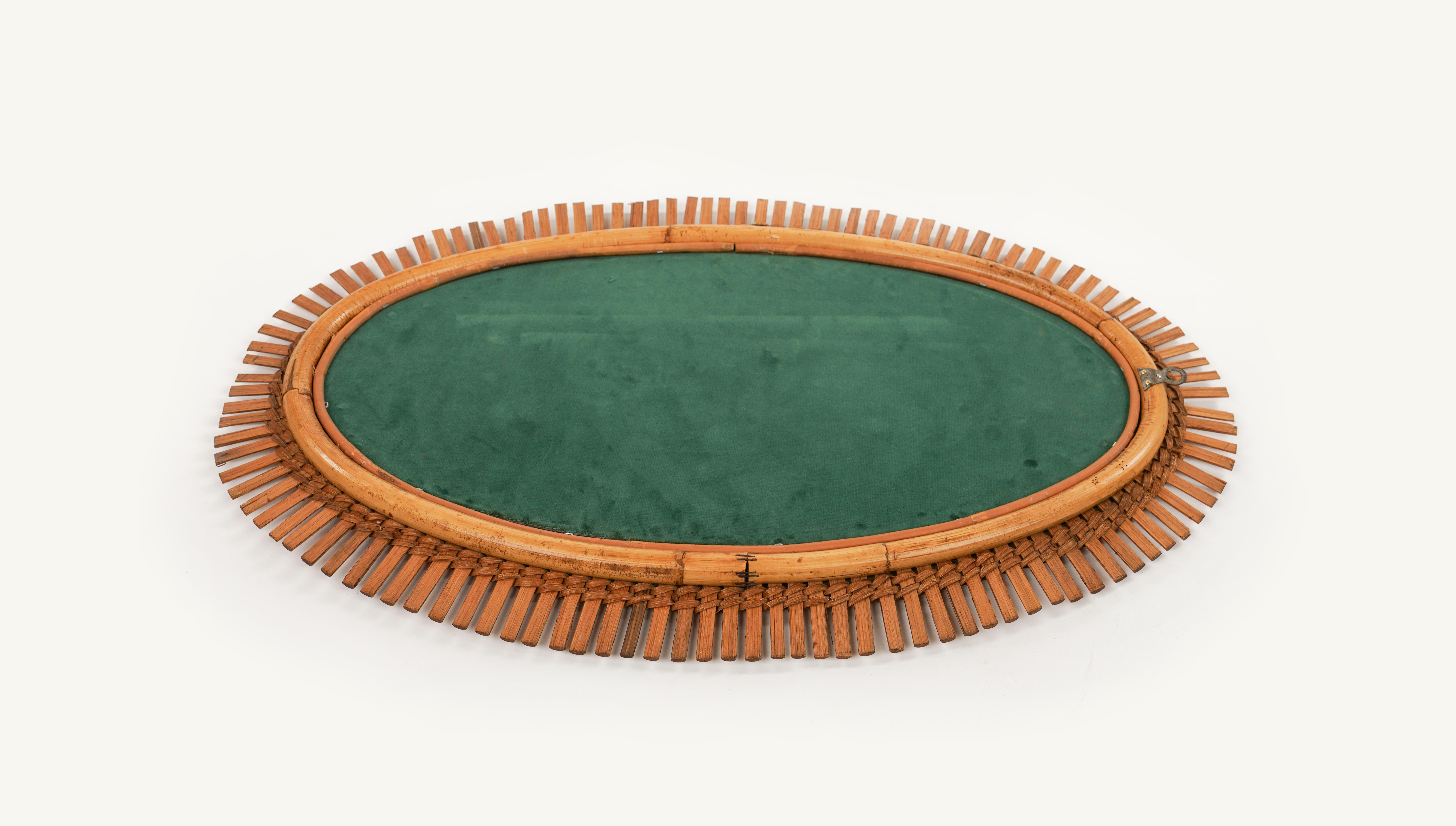 Midcentury Rattan and Bamboo Oval Wall Mirror, Italy 1960s For Sale 6