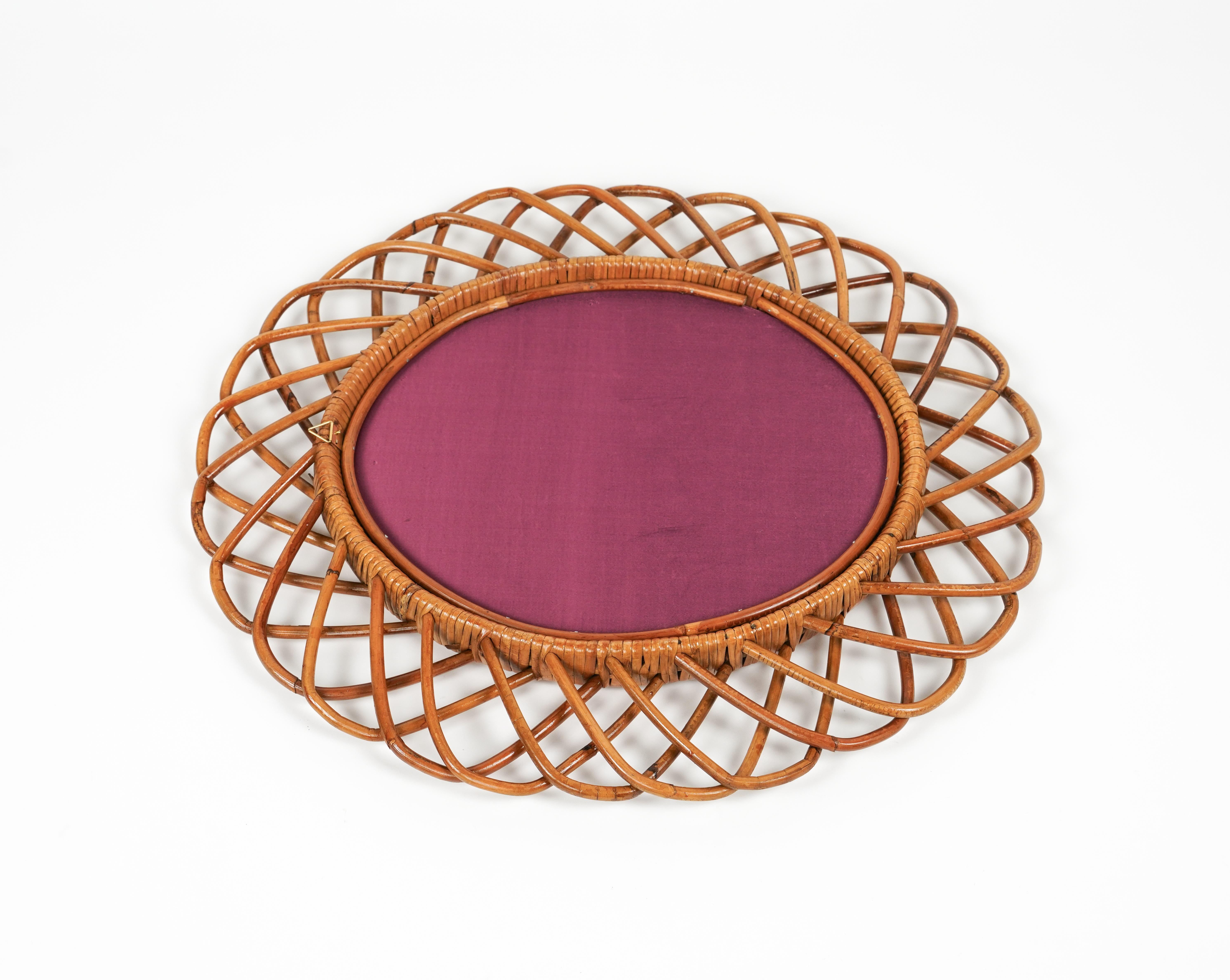 Midcentury Rattan and Bamboo Oval Wall Mirror, Italy 1960s For Sale 7