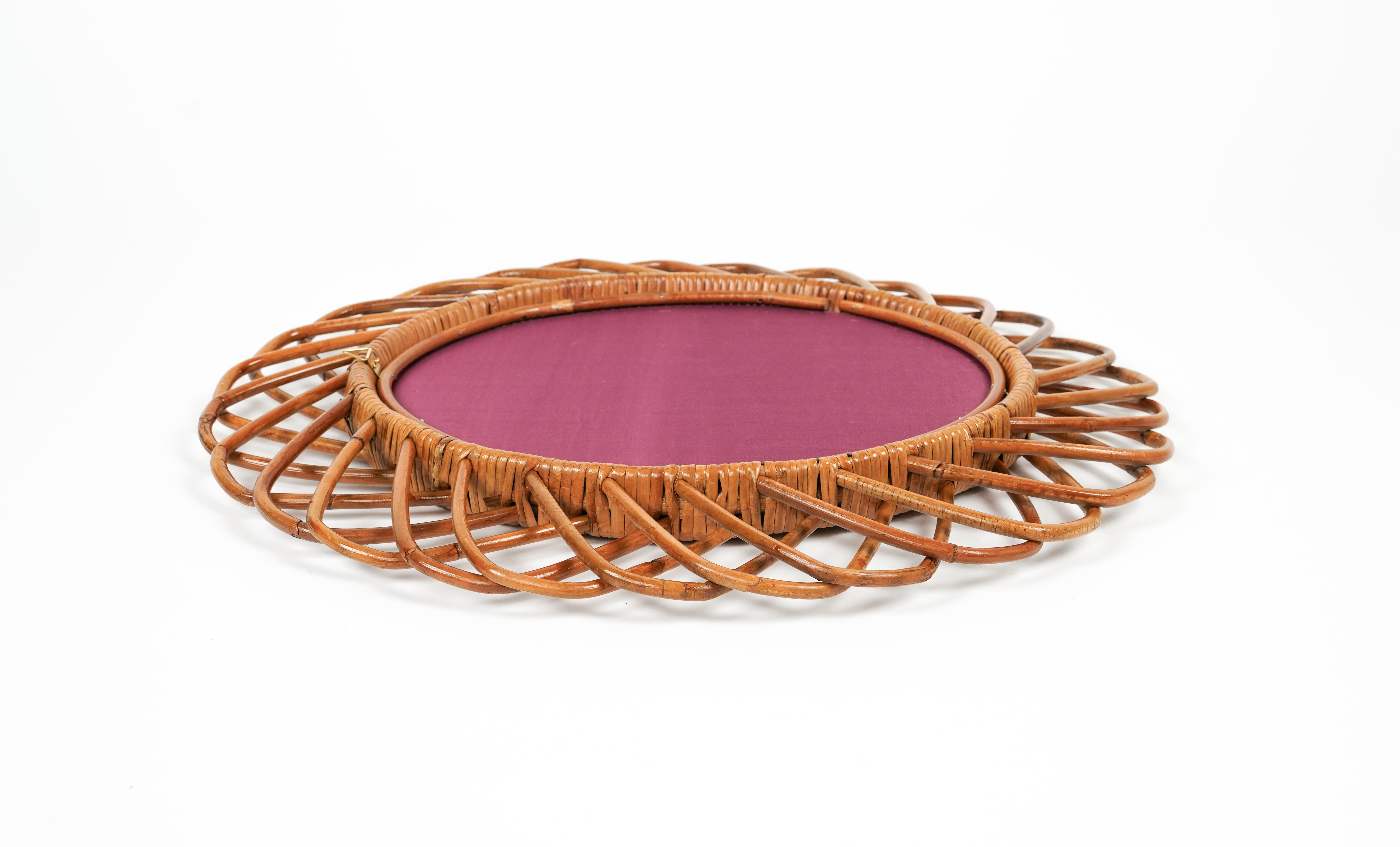 Midcentury Rattan and Bamboo Oval Wall Mirror, Italy 1960s For Sale 8