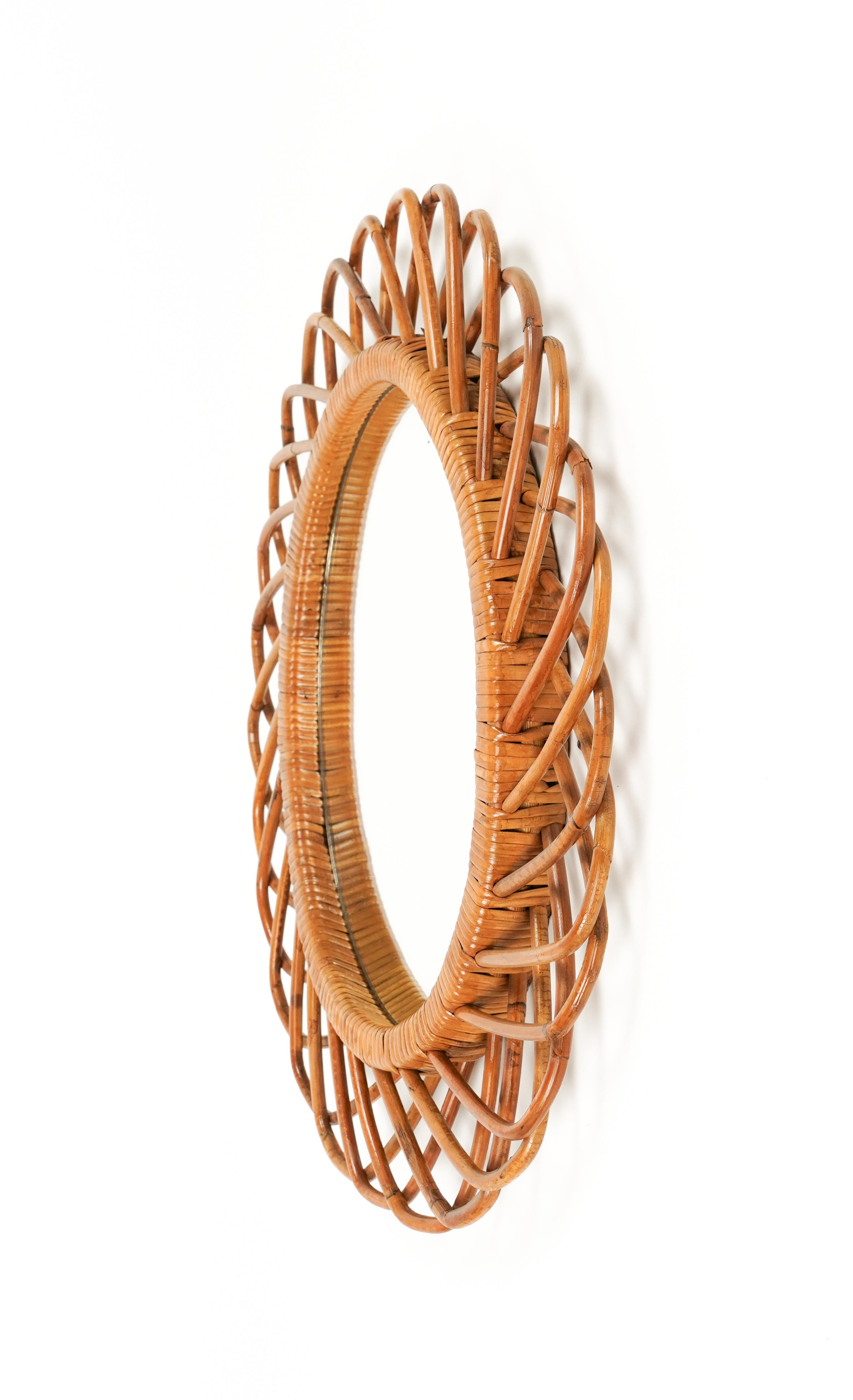 Midcentury Rattan and Bamboo Oval Wall Mirror, Italy 1960s For Sale 2