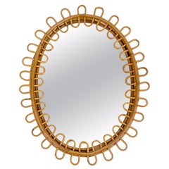 Midcentury Rattan and Bamboo Oval Wall Mirror, Italy 1960s Midcentury Rattan and Bamboo Oval Wall Mirror, Italy 1960s