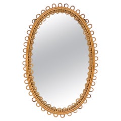 Midcentury Rattan and Bamboo Oval Wall Mirror, Italy, 1960s Midcentury Rattan and Bamboo Oval Wall Mirror, Italy, 1960s