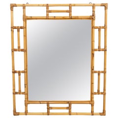 Midcentury Rattan and Bamboo Rectangular Mirror Vivai Del Sud Style, Italy 1970s