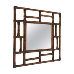Midcentury Rattan and Bamboo Rectangular Mirror Vivai Del Sud Style, Italy 1970s
