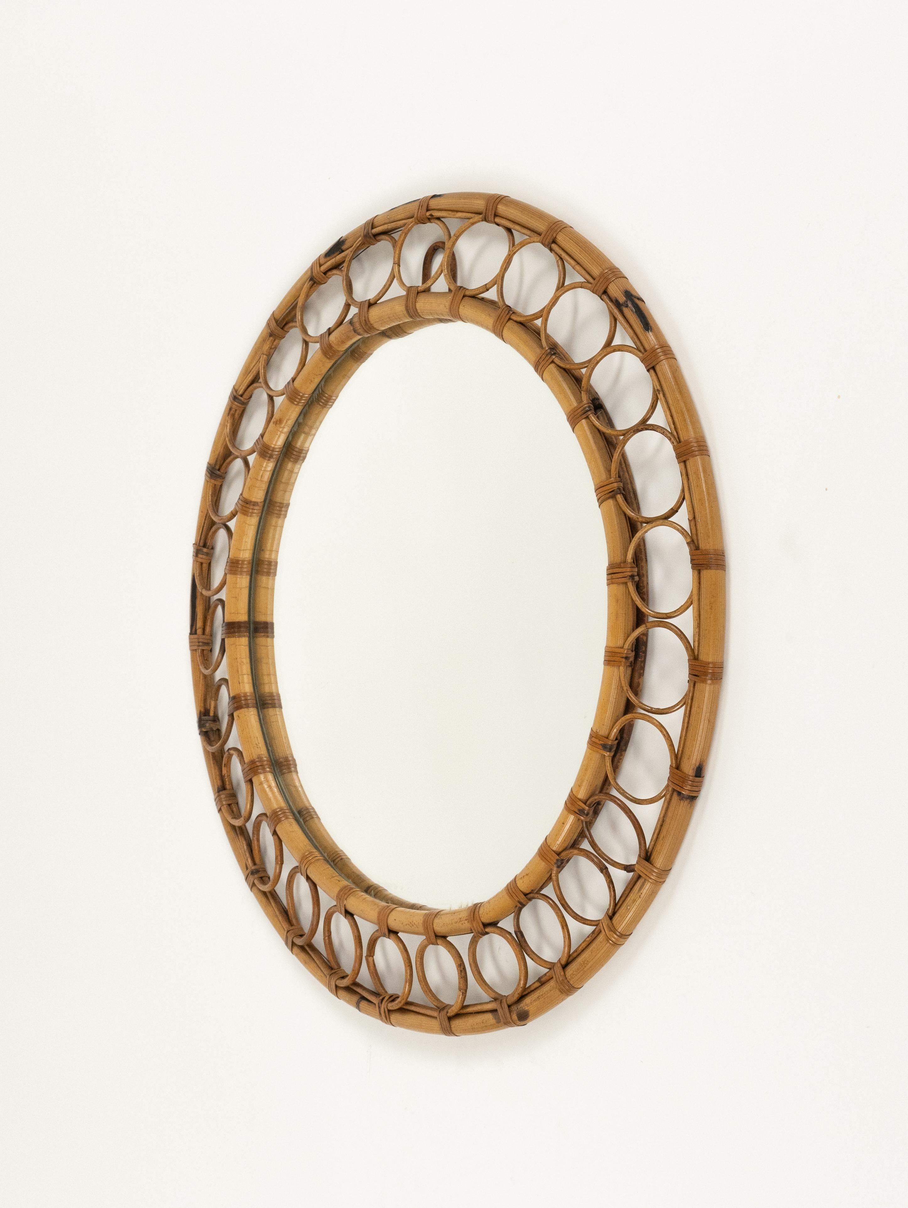 Miroir mural rond en rotin et bambou de style Franco Albini, Italie, années 1960 en vente 2