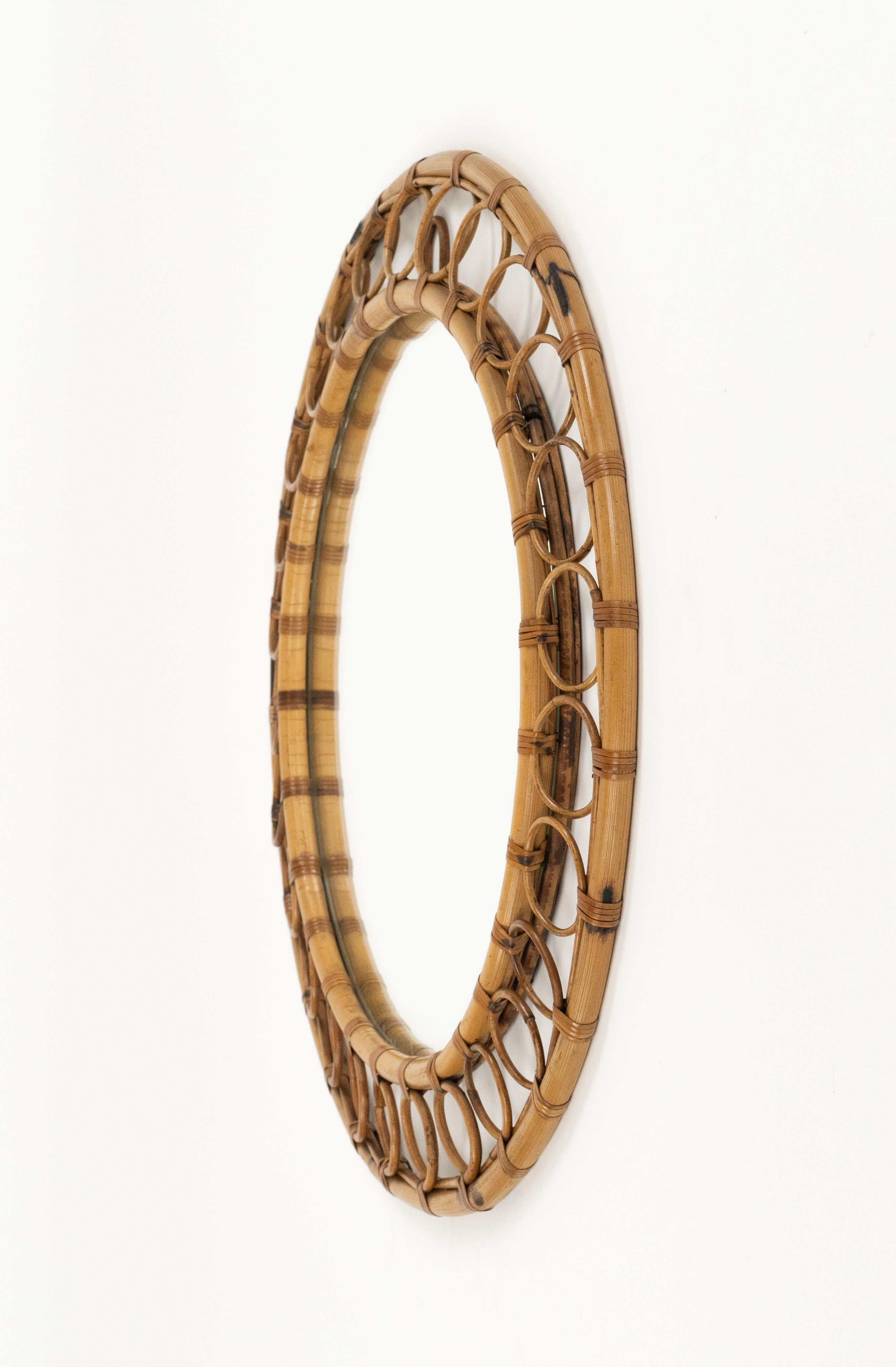 Miroir mural rond en rotin et bambou de style Franco Albini, Italie, années 1960 en vente 4