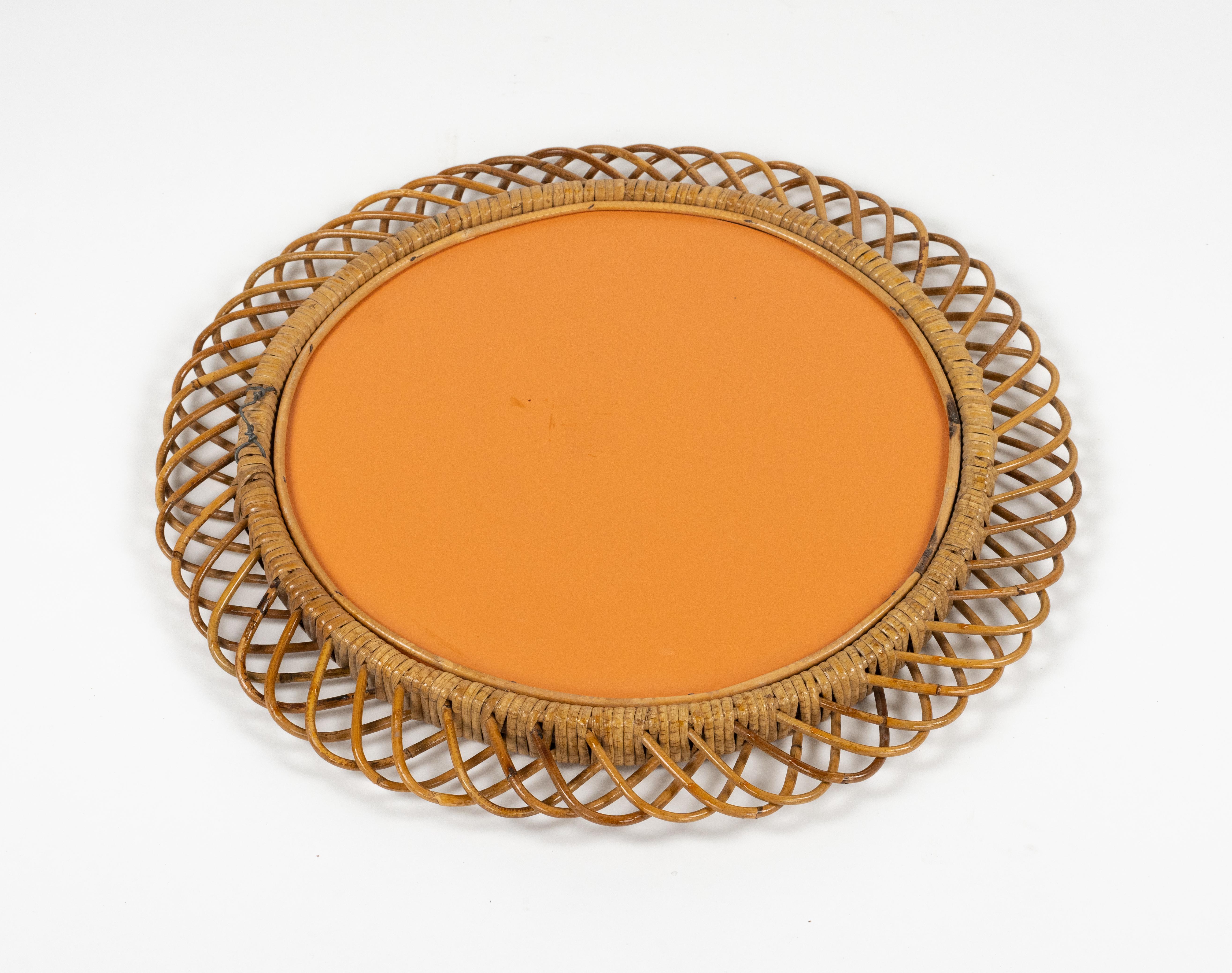 Miroir mural rond en rotin et bambou de style Franco Albini, Italie, années 1960 en vente 5