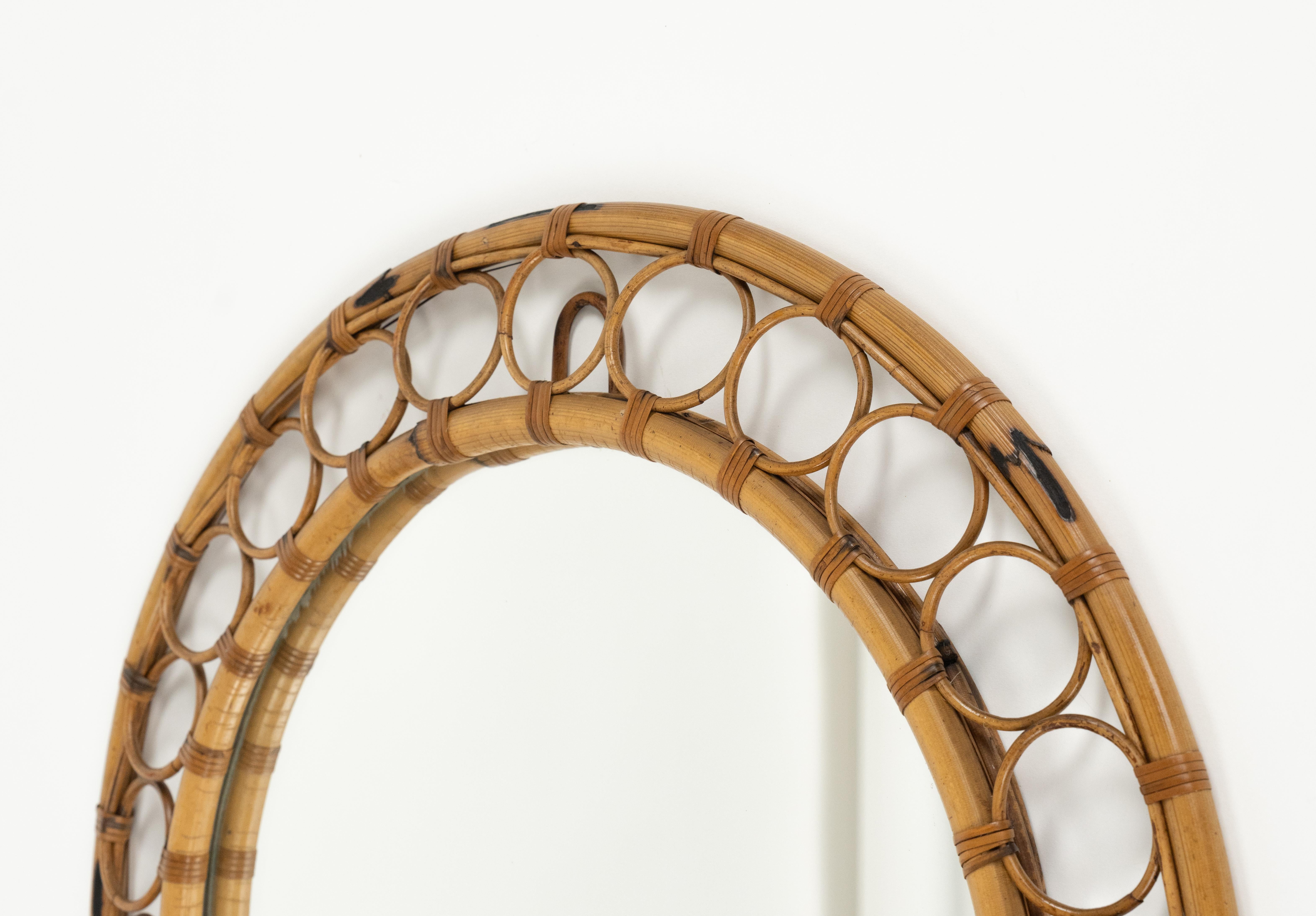 Miroir mural rond en rotin et bambou de style Franco Albini, Italie, années 1960 en vente 5