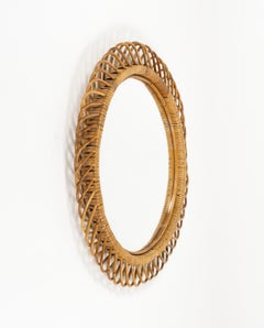 Runder Wandspiegel aus Rattan und Bambus aus der Mitte des Jahrhunderts im Franco Albini-Stil, Italien, 1960er Jahre