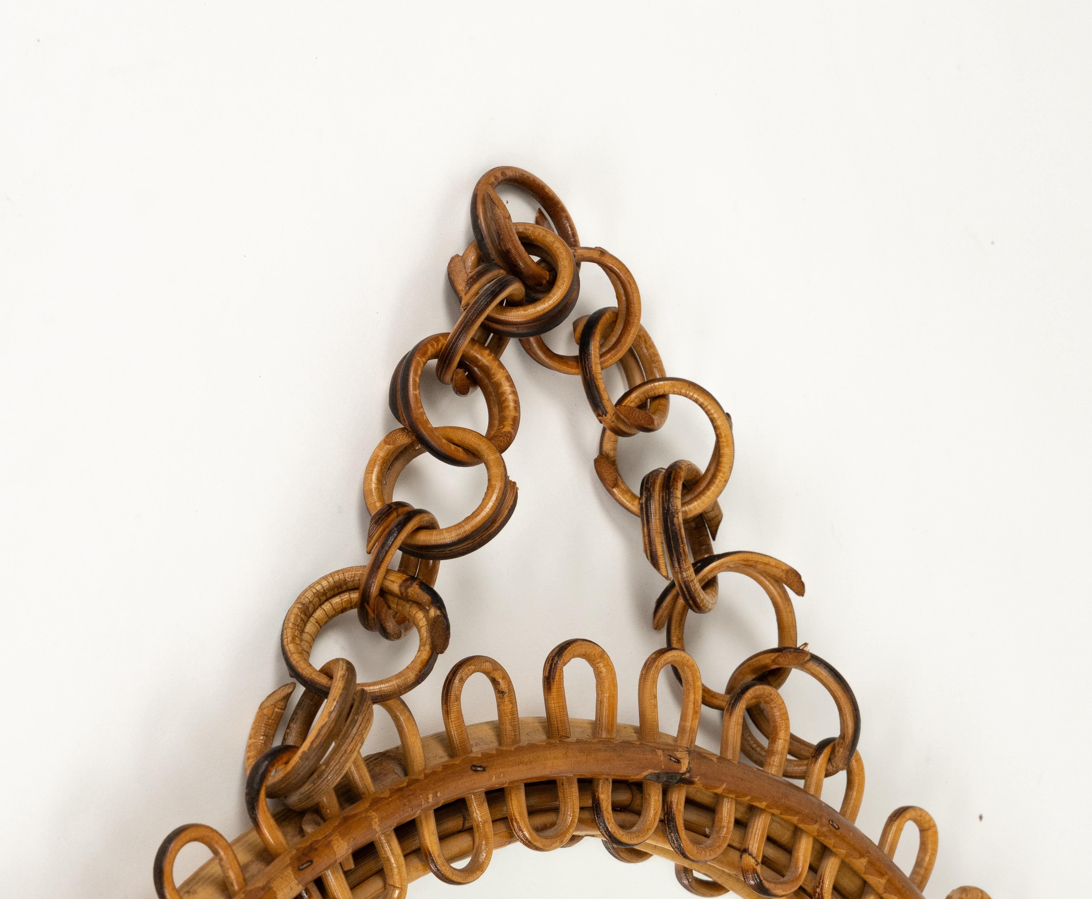 Runder Wandspiegel aus Rattan und Bambus im Franco Albini-Stil aus der Mitte des Jahrhunderts, Italien 1960er Jahre (Handgefertigt) im Angebot