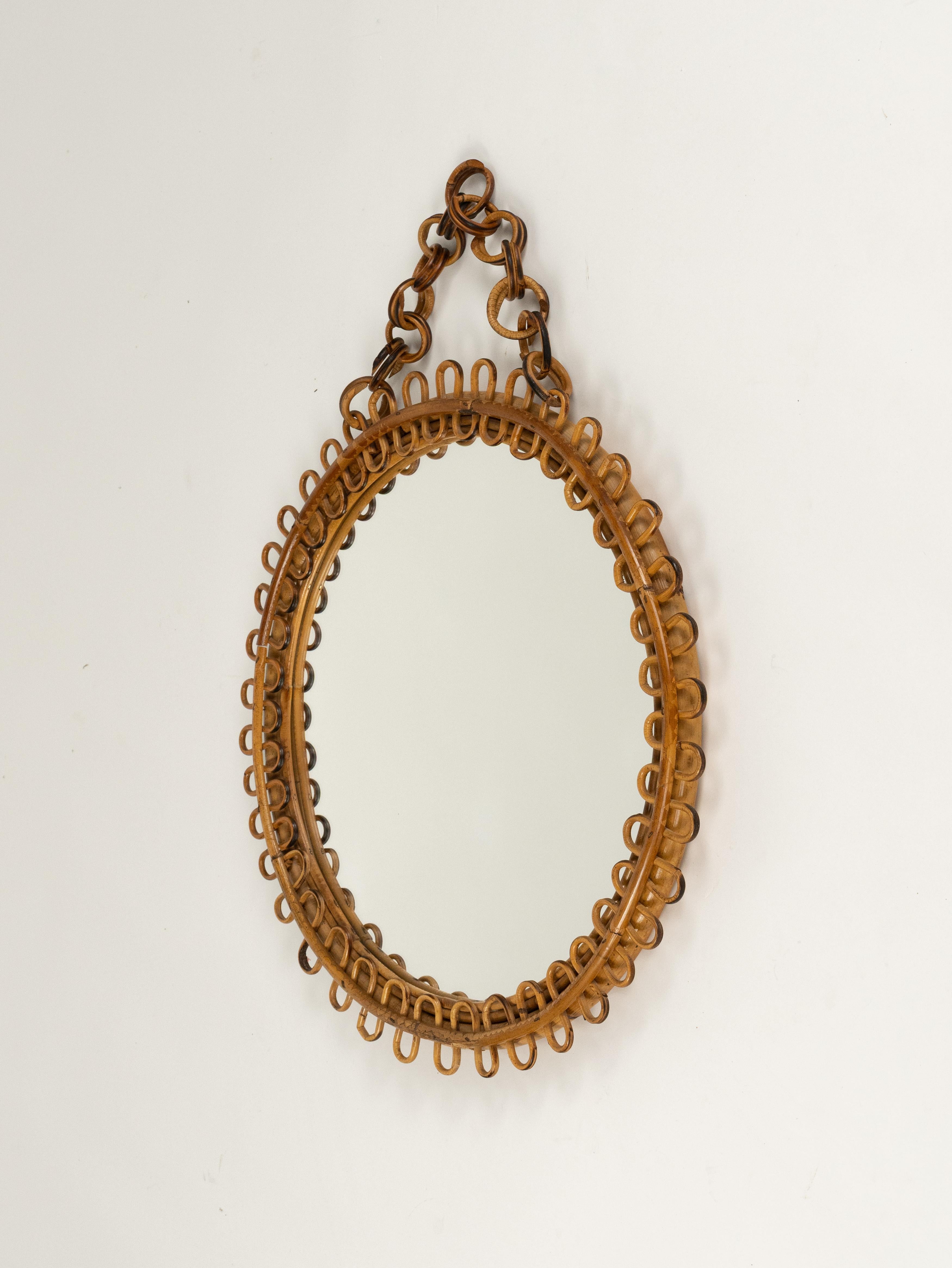 Runder Wandspiegel aus Rattan und Bambus im Franco Albini-Stil aus der Mitte des Jahrhunderts, Italien 1960er Jahre im Zustand „Gut“ im Angebot in Rome, IT
