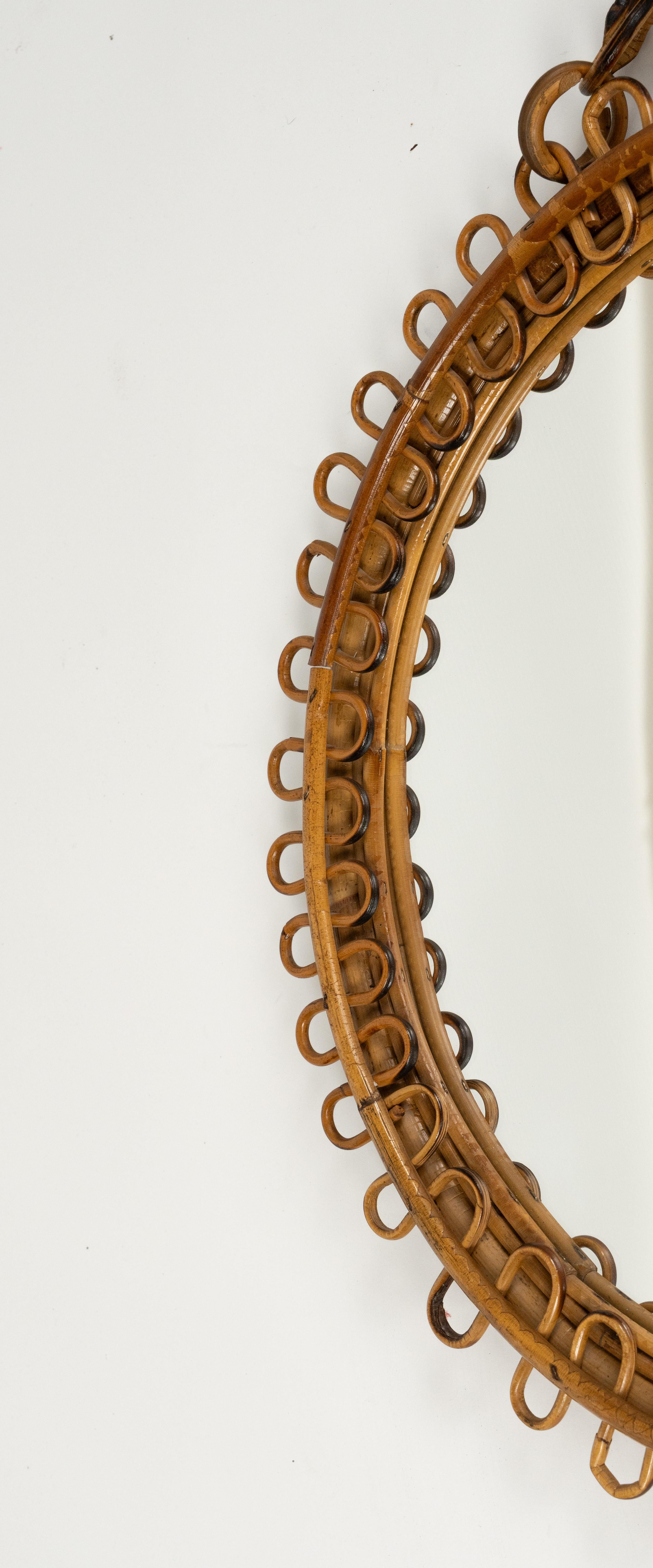 Runder Wandspiegel aus Rattan und Bambus im Franco Albini-Stil aus der Mitte des Jahrhunderts, Italien 1960er Jahre (Mitte des 20. Jahrhunderts) im Angebot