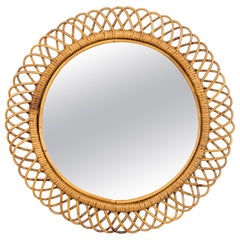 Specchio da parete rotondo in rattan e bambù del Medioevo Stile Franco Albini, Italia, anni '60