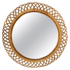 Miroir mural rond en rotin et bambou de style Franco Albini, Italie, années 1960