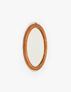 Midcentury Rattan and Bamboo Round Wall Mirror, Italy 1960s