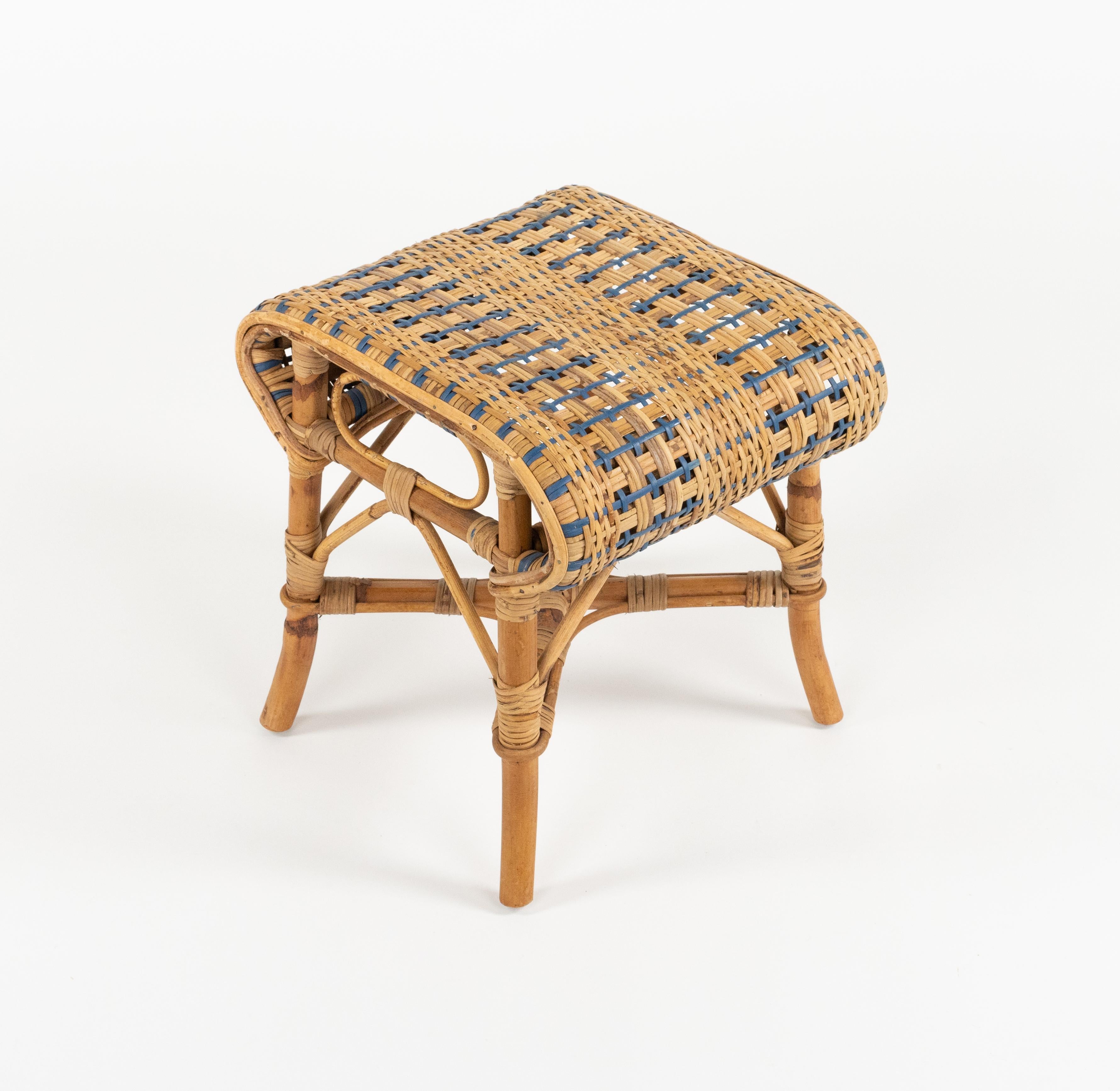 Table d'appoint ou pouf en rotin et bambou du milieu du siècle dernier, Italie, années 1960 en vente 5