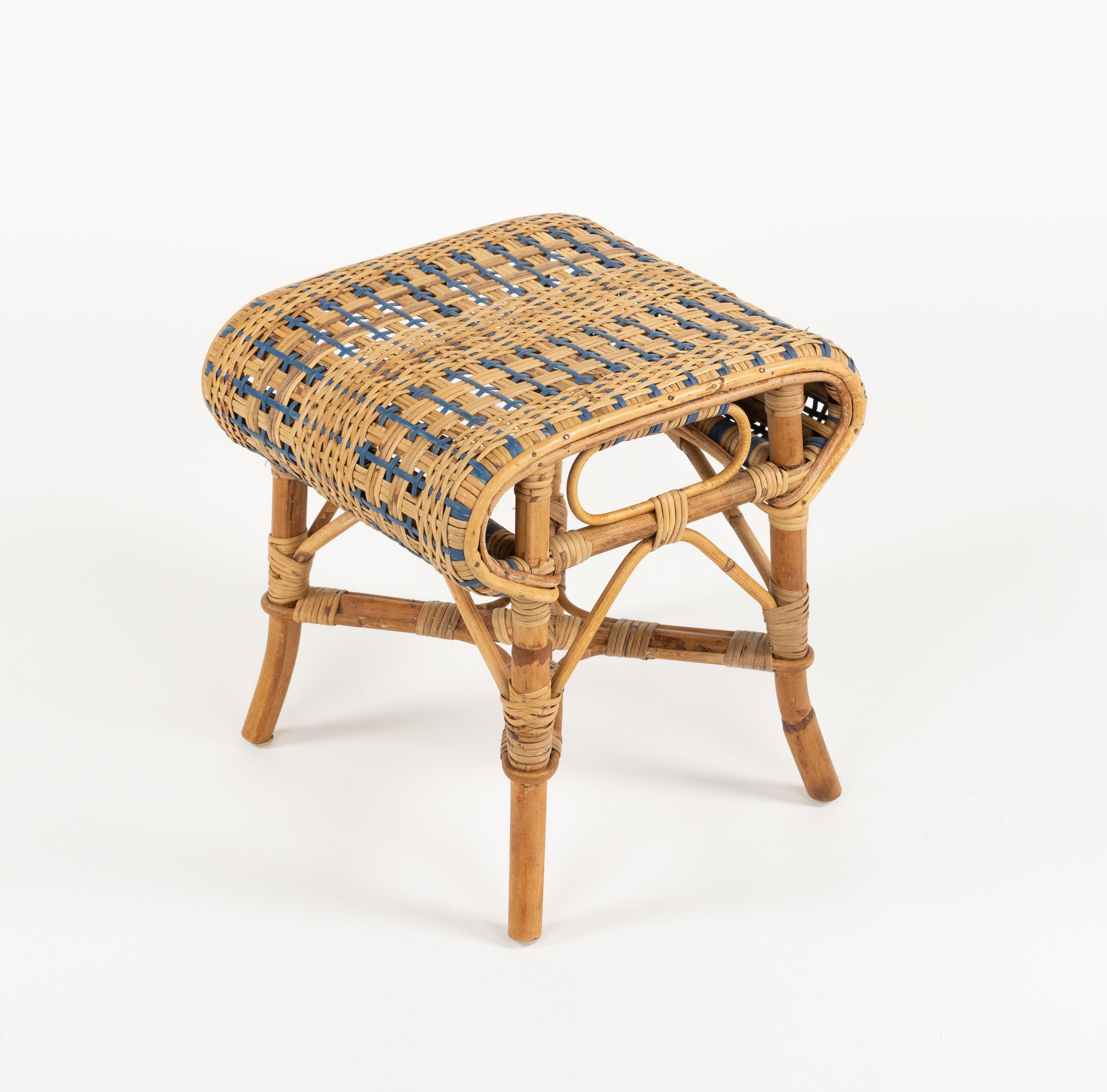 Table d'appoint ou pouf en rotin et bambou du milieu du siècle dernier, Italie, années 1960 en vente 6