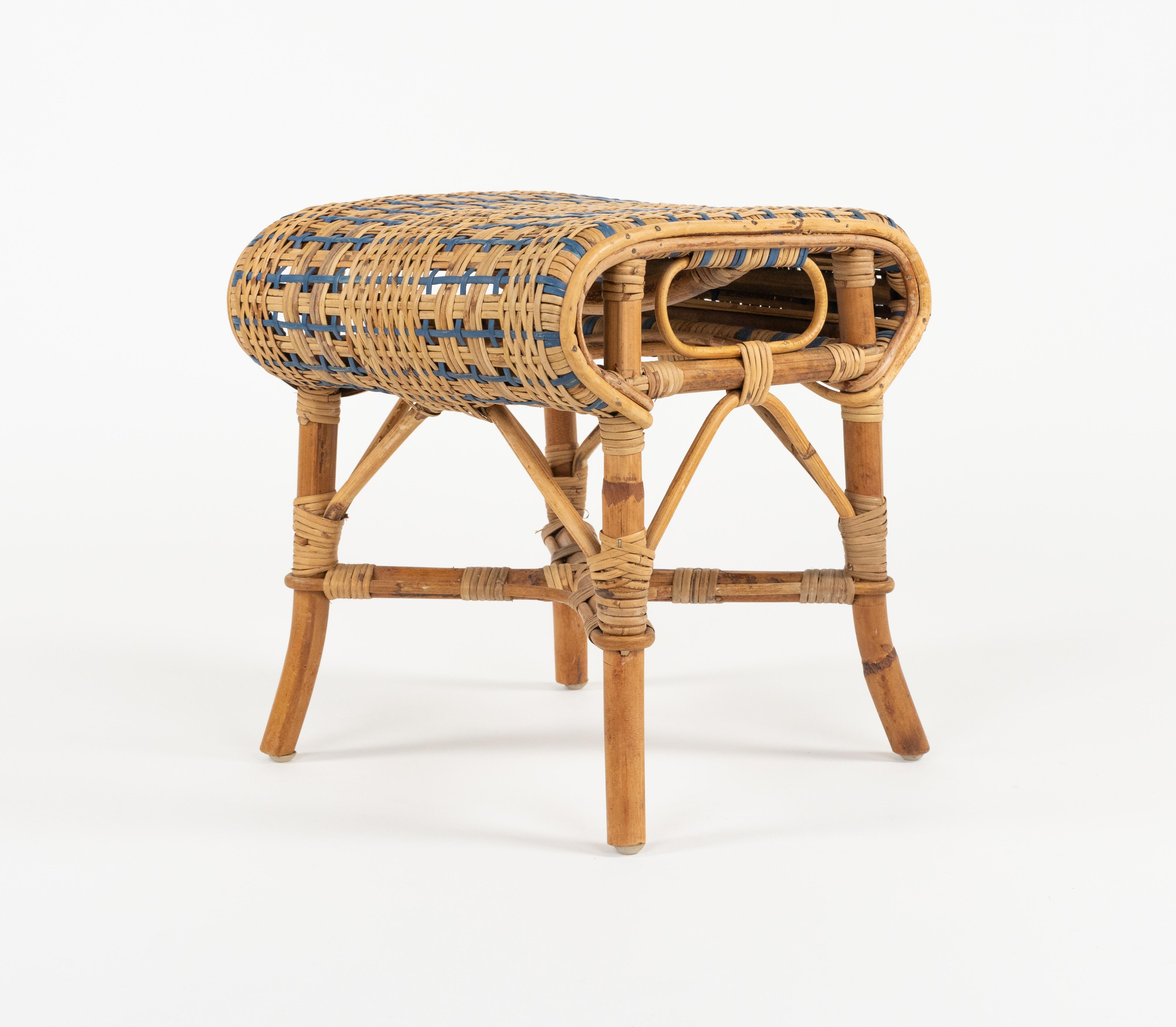 Table d'appoint ou pouf en rotin et bambou du milieu du siècle dernier, Italie, années 1960 en vente 2