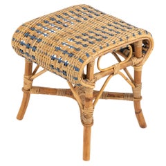 Table d'appoint ou pouf en rotin et bambou du milieu du siècle dernier, Italie, années 1960