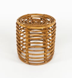 Pouf sgabello in rattan e bambù del Medioevo Attribuito a Tito Agnoli, Italia anni '60