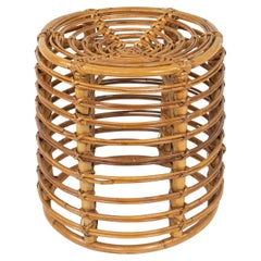 Midcentury Rattan and Bamboo Stool Pouf Attributed to Tito Agnoli, Italy 1960s