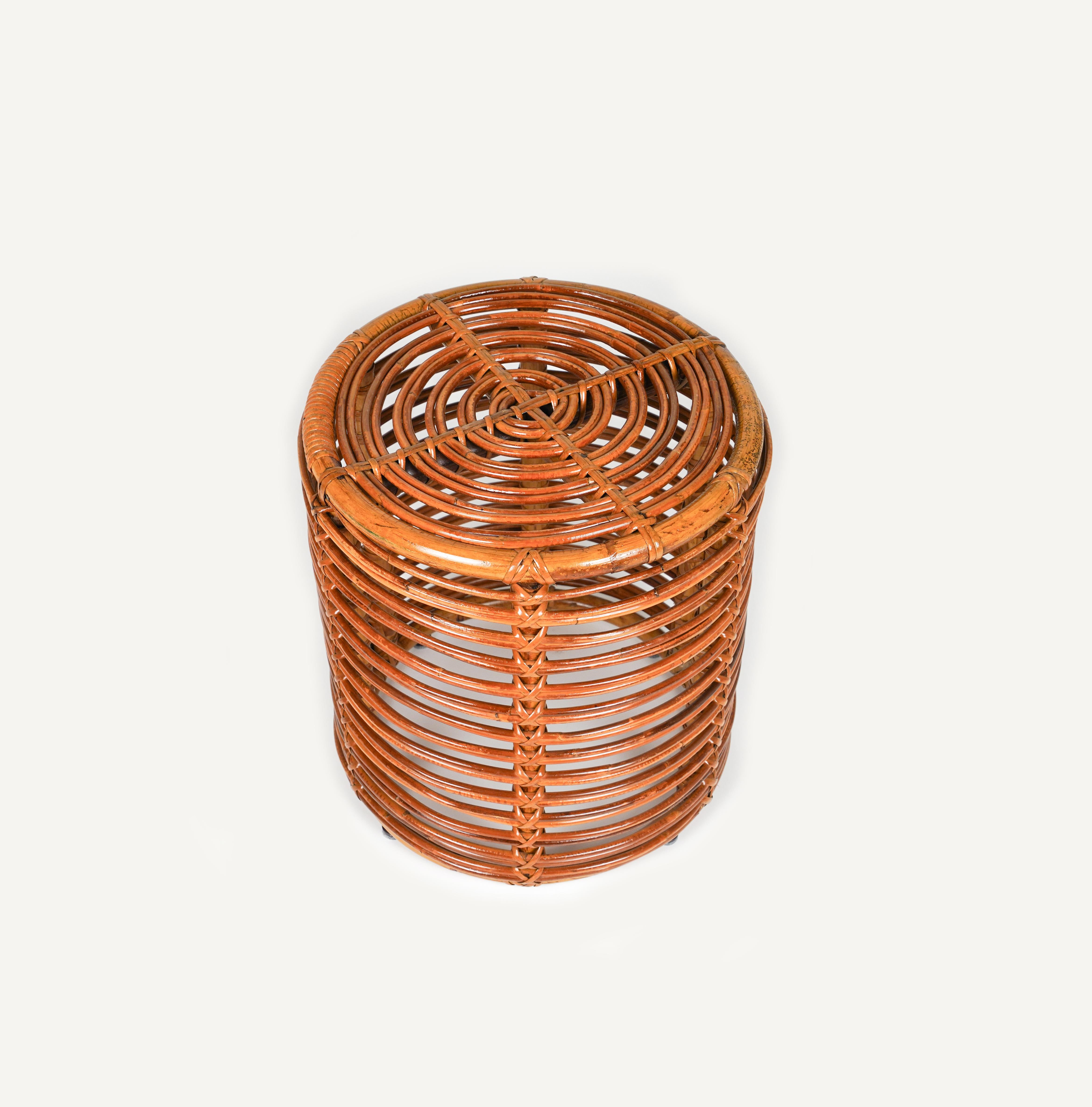 Mid-20th Century Midcentury Rattan and Bamboo Stool Pouf Tito Agnoli, Italy 1960s For Sale
