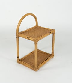 Midcentury Rattan and bamboo Two-Tier Wall Shelf, Italy 1960s