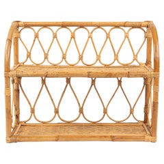 Midcentury Rattan and Bamboo Two-Tier Wall Shelf, Italy 1970s