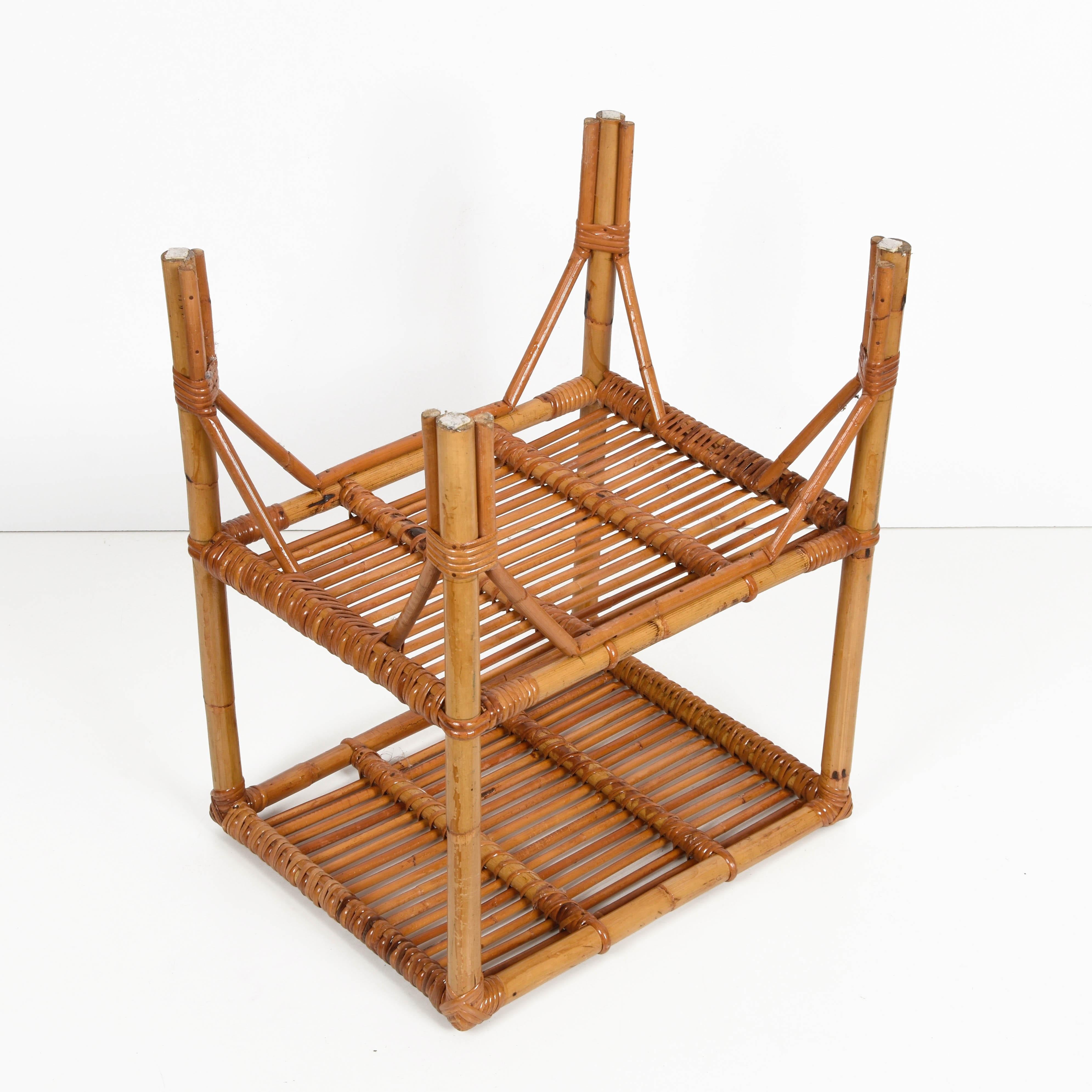 Midcentury Rattan and Bamboo Two-Tiered Italian Coffee Table, 1960s 6