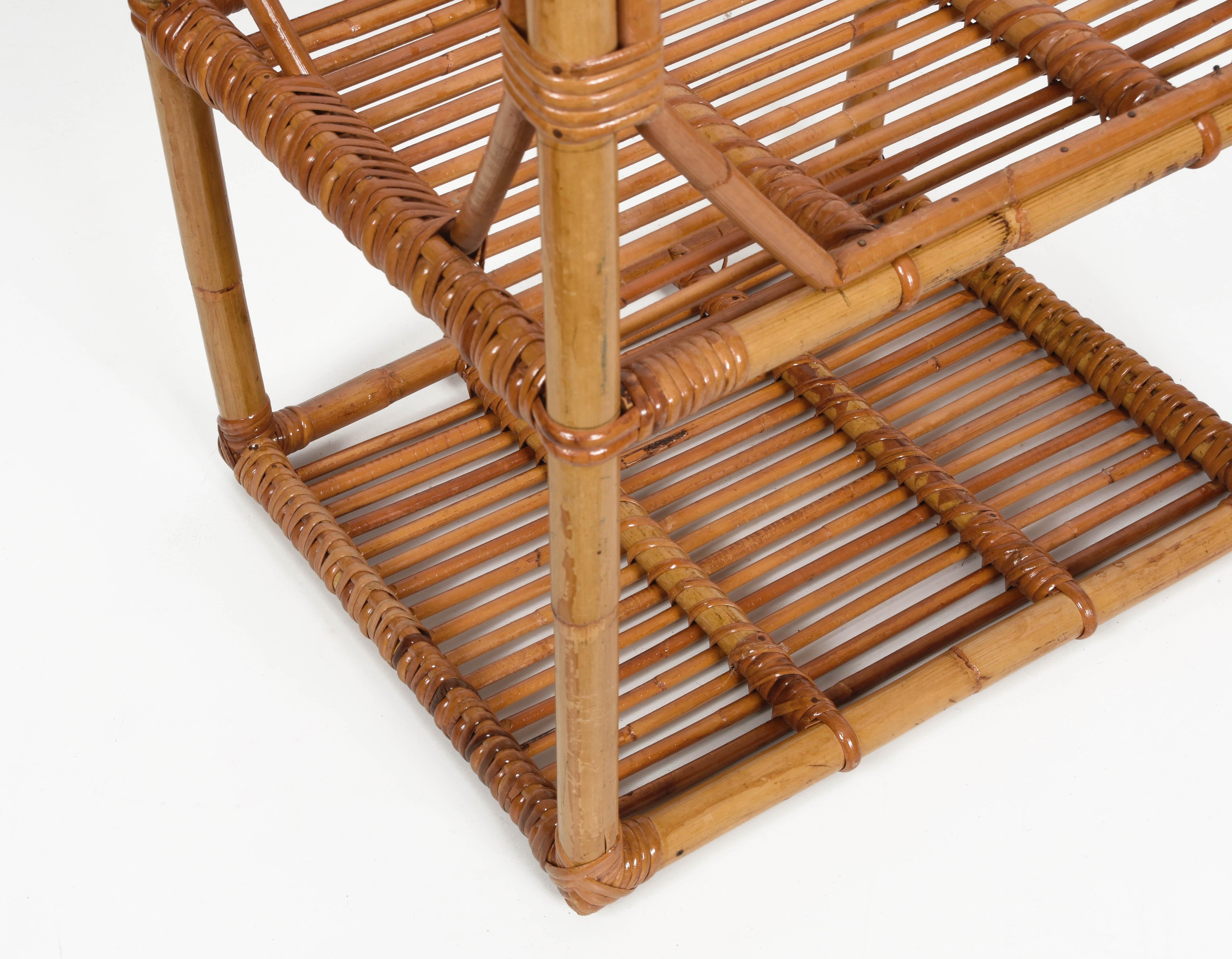Wicker Midcentury Rattan and Bamboo Two-Tiered Italian Coffee Table, 1960s