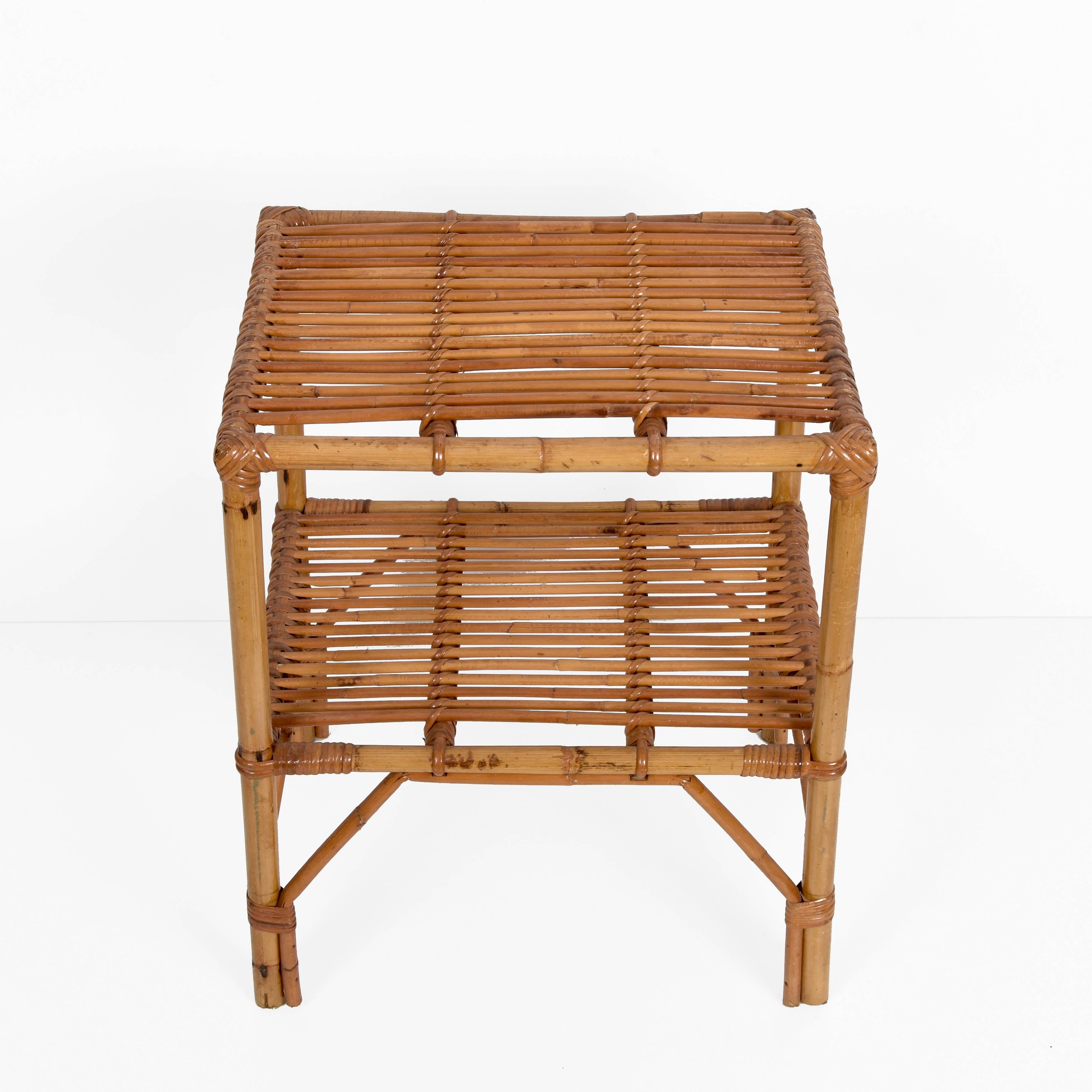 Midcentury Rattan and Bamboo Two-Tiered Italian Coffee Table, 1960s 3