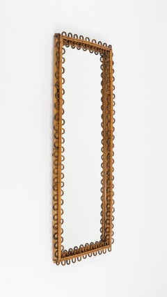 Wandspiegel aus Rattan und Bambus aus der Mitte des Jahrhunderts im Franco Albini-Stil, Italien 1960er Jahre