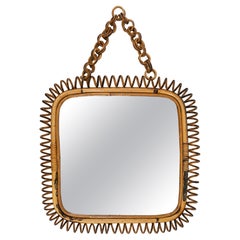 Vintage Midcentury Rattan and Bamboo Wall Mirror Franco Albini Style, Italy 1960s