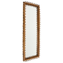Midcentury Rattan and Bamboo Wall Mirror Franco Albini Style, Italy 1960s