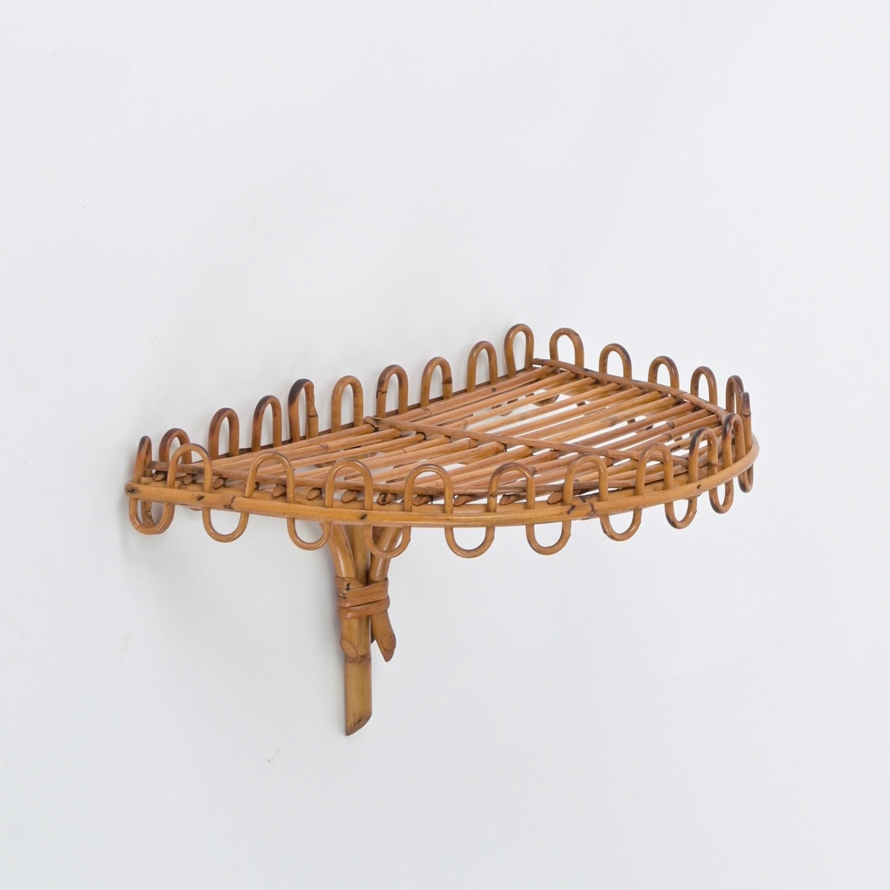Mid-Century Modern Midcentury Rattan and Bamboo Wall Shelf, Franco Albini, Italy, 1960s For Sale