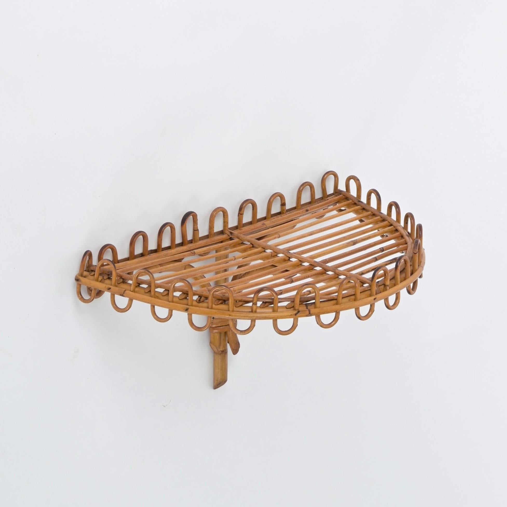 Hand-Woven Midcentury Rattan and Bamboo Wall Shelf, Franco Albini, Italy, 1960s For Sale
