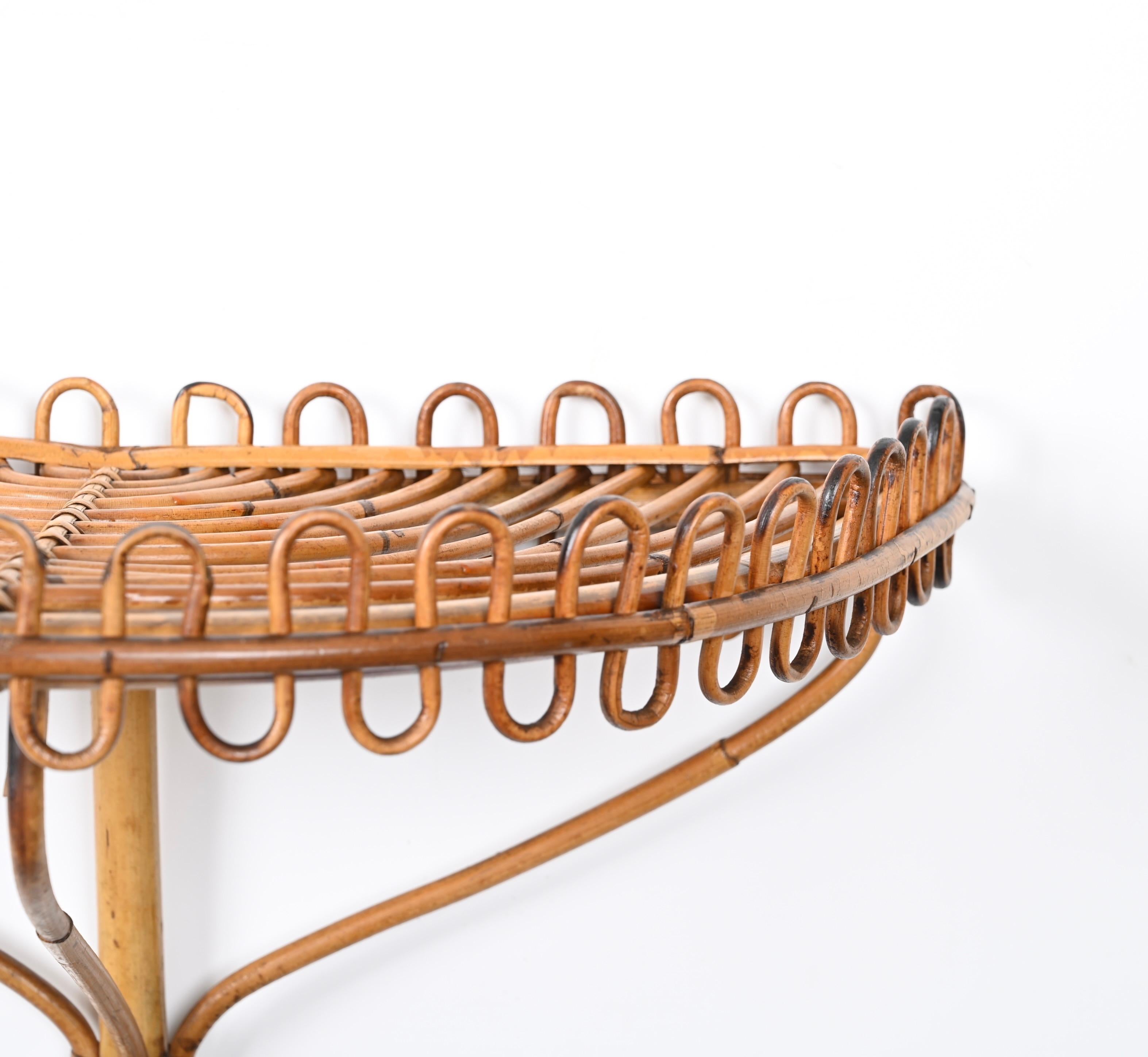 Midcentury Rattan and Bamboo Wall Shelf, Franco Albini, Italy, 1960s In Good Condition In Roma, IT