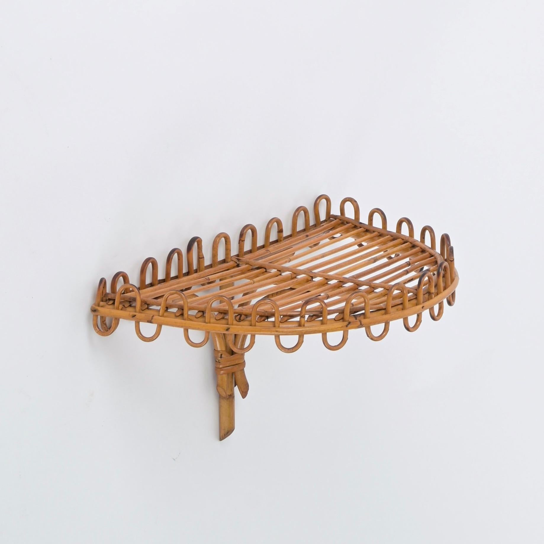 Midcentury Rattan and Bamboo Wall Shelf, Franco Albini, Italy, 1960s For Sale 3