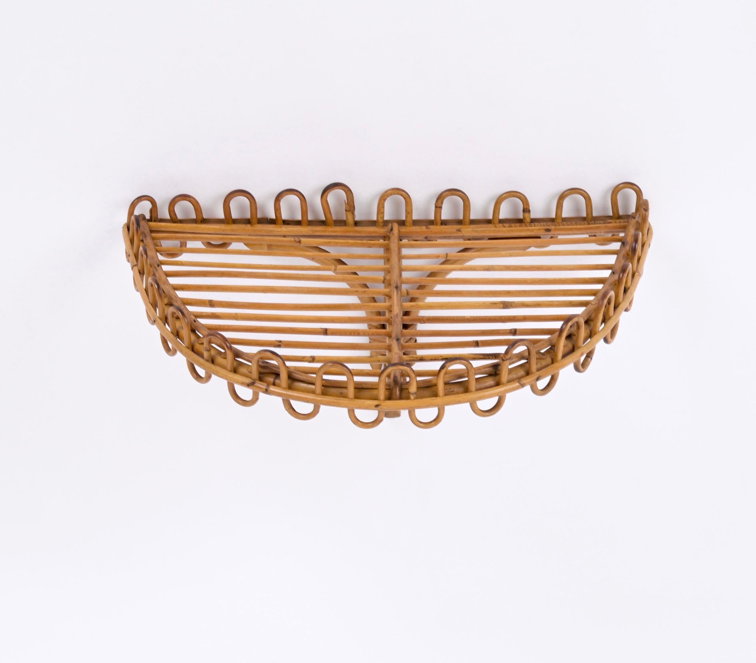 20th Century Midcentury Rattan and Bamboo Wall Shelf, Franco Albini, Italy, 1960s For Sale
