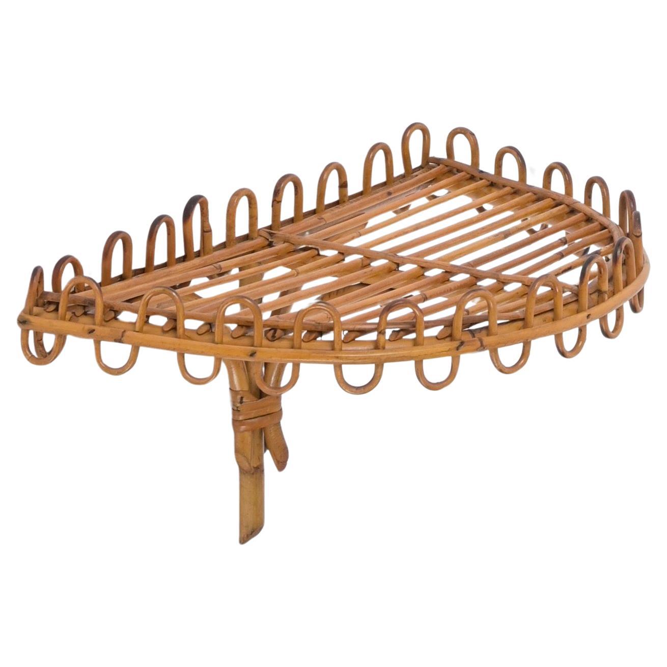 Midcentury Rattan and Bamboo Wall Shelf, Franco Albini, Italy, 1960s For Sale