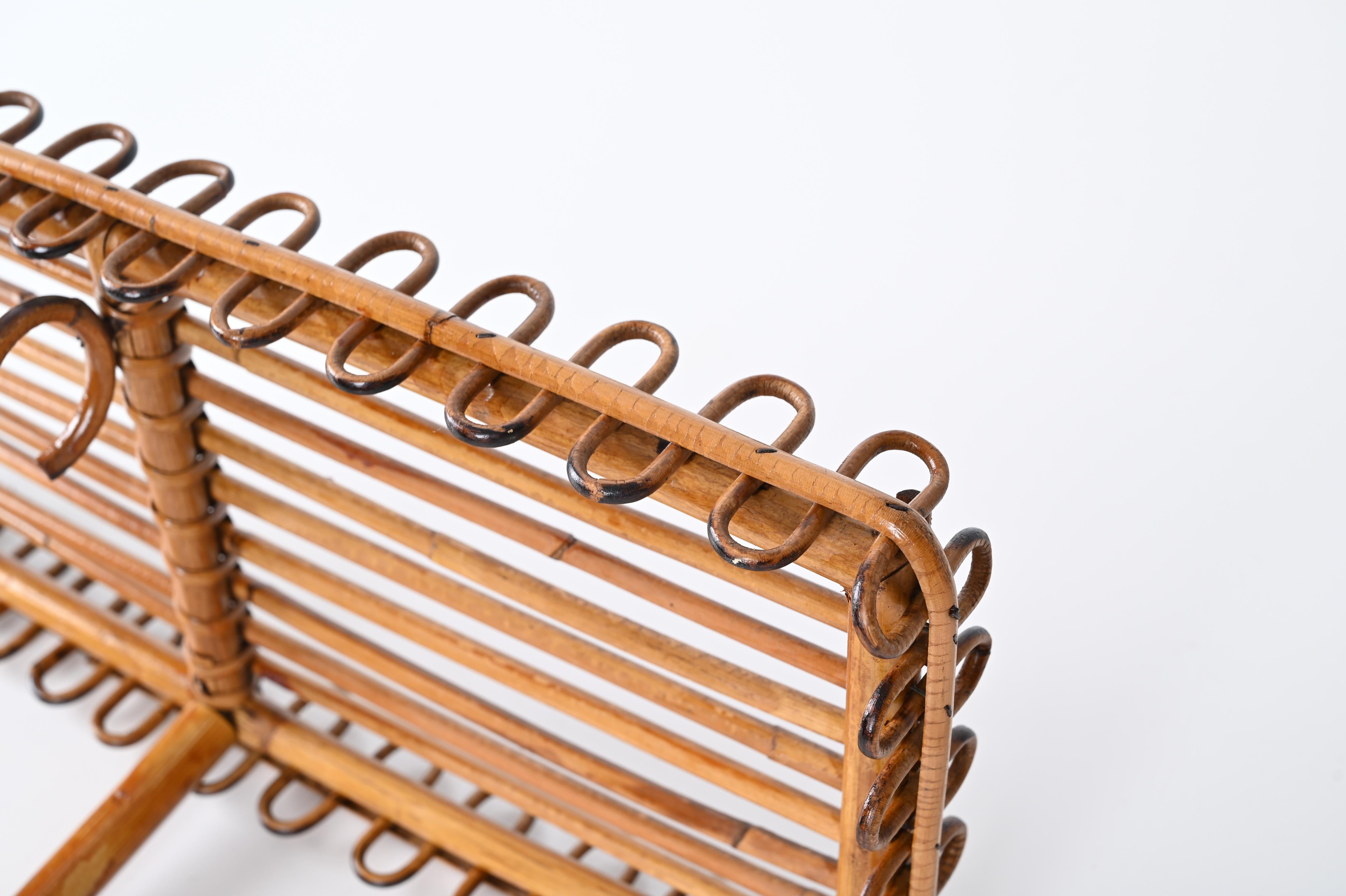 Midcentury Rattan and Bamboo Wall Shelf or Console, Franco Albini, Italy, 1960s For Sale 3
