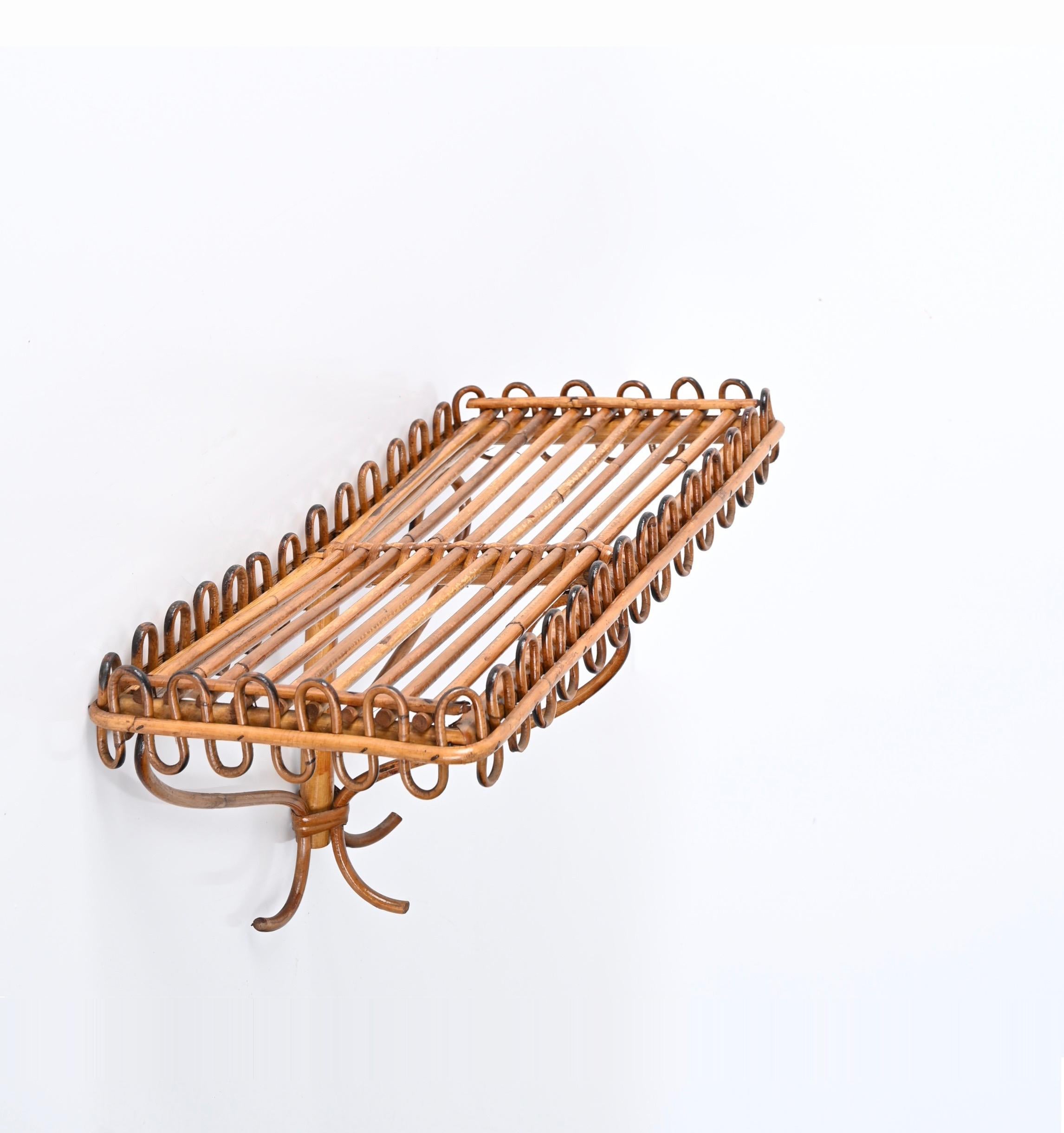 Midcentury Rattan and Bamboo Wall Shelf or Console, Franco Albini, Italy, 1960s For Sale 6
